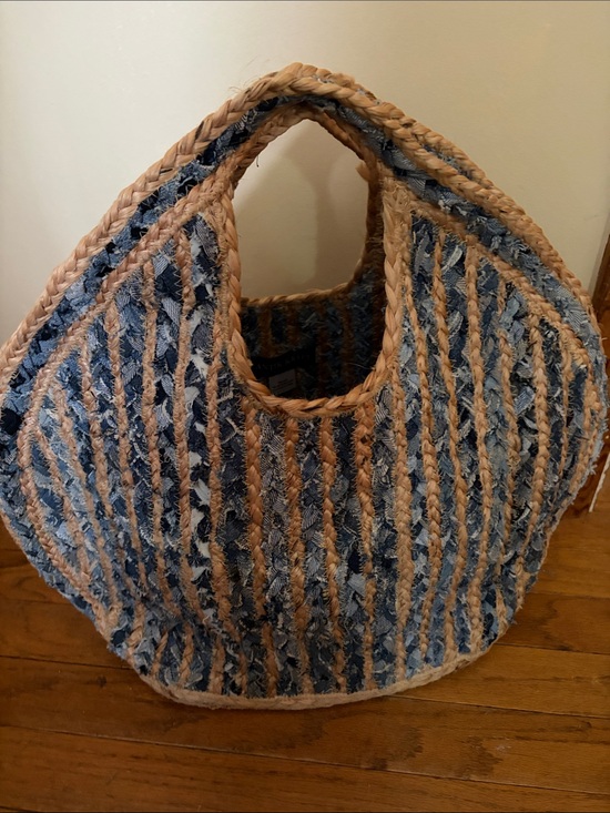 Antik Kraft Handbags - Antik Kraft Braided Jute and Denim Large Tote Bag